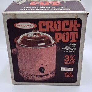 NEW Rival Crock Pot 3.5 QT 1970s Slow Cooker Model 3100 ALMOND Made In USA VTG